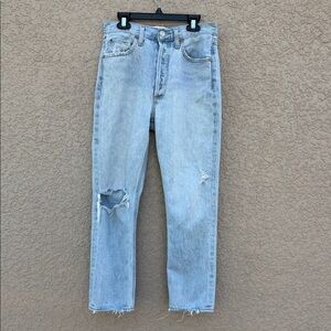 Agolde Light Blue Distressed Straight-Leg Jeans